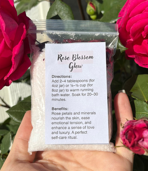 🌹 Rose Blossom + Milk & Honey Glow infused bath salts – “Self-Love in Petal Form”