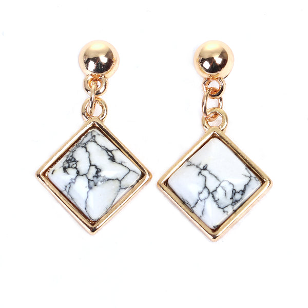 Dangle Square faux marble & gold earrings