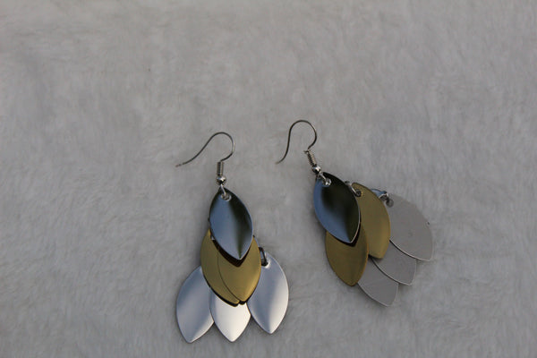 Dangle layer Earrings two-tone silver and gold