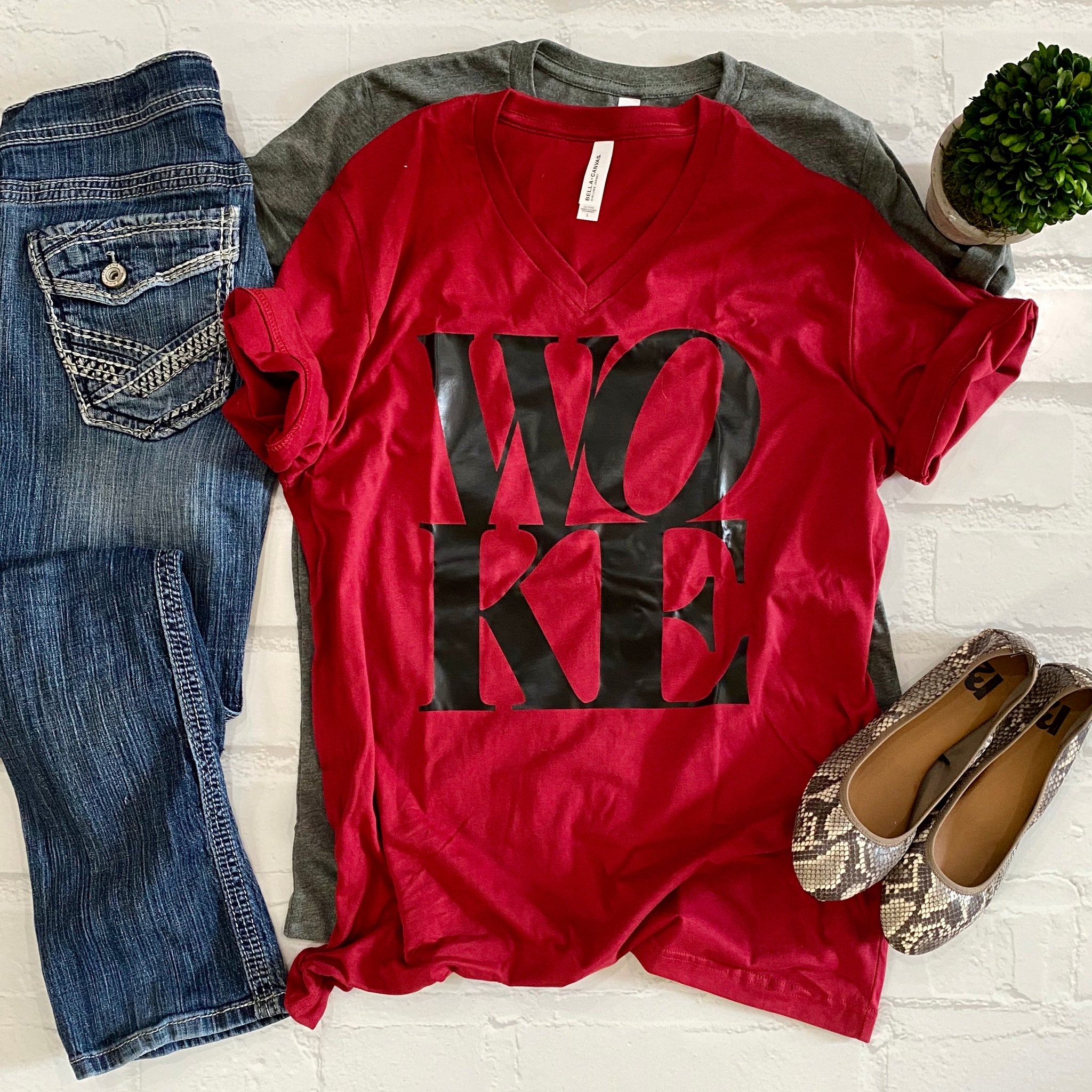 WOKE (stacked) -Vneck