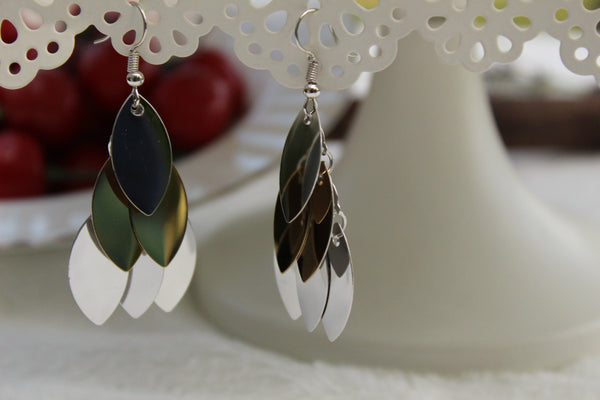 Dangle layer Earrings two-tone silver and gold