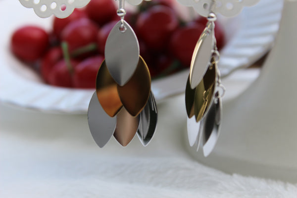 Dangle layer Earrings two-tone silver and gold