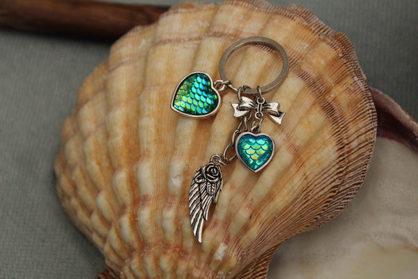 Mermaid Keychain with Hearts Bow & Angel Wing