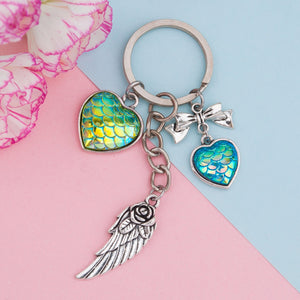 Mermaid Keychain with Hearts Bow & Angel Wing