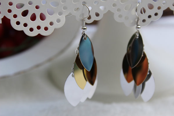 Dangle layer Earrings two-tone silver and gold