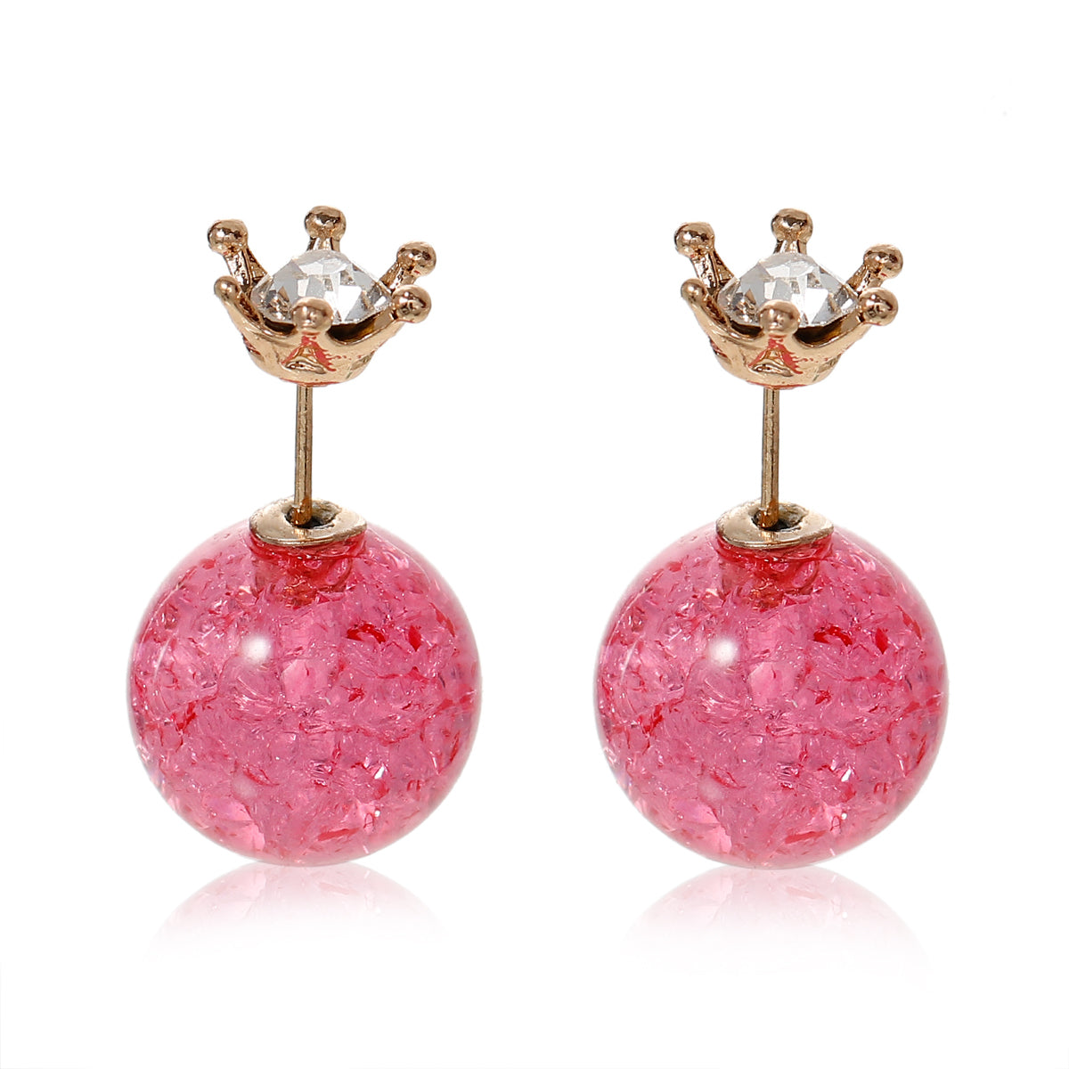 Bright Pink Princess gold double-sided earrings