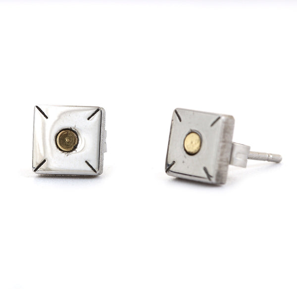 SQUARE Earrings two-tone silver and gold