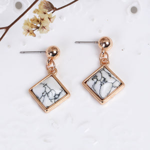 Dangle Square faux marble & gold earrings