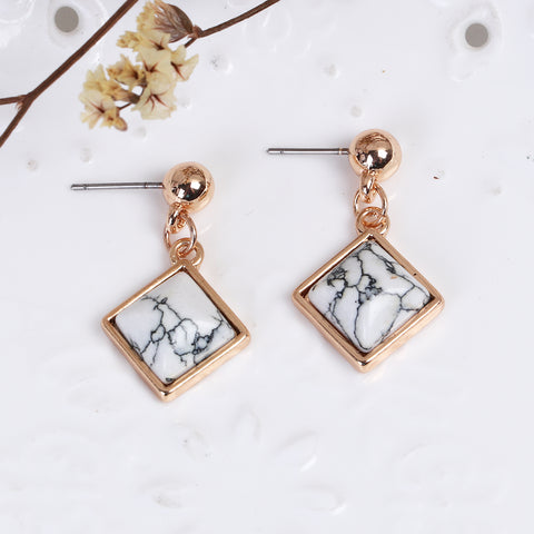 Dangle Square faux marble & gold earrings