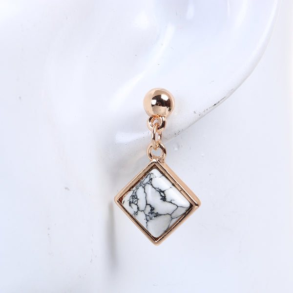 Dangle Square faux marble & gold earrings