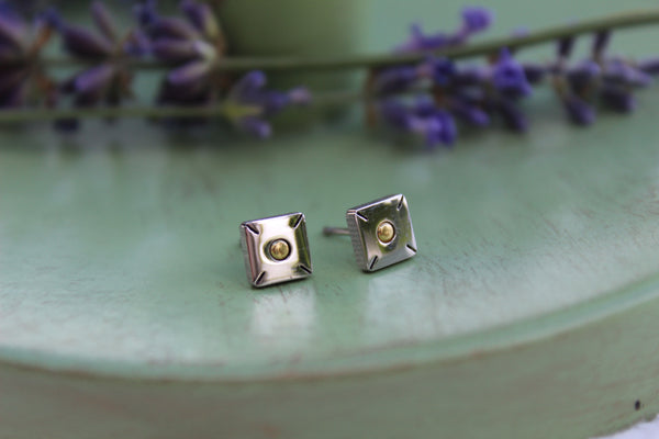 SQUARE Earrings two-tone silver and gold