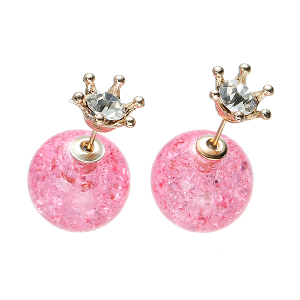 Bright Pink Princess gold double-sided earrings