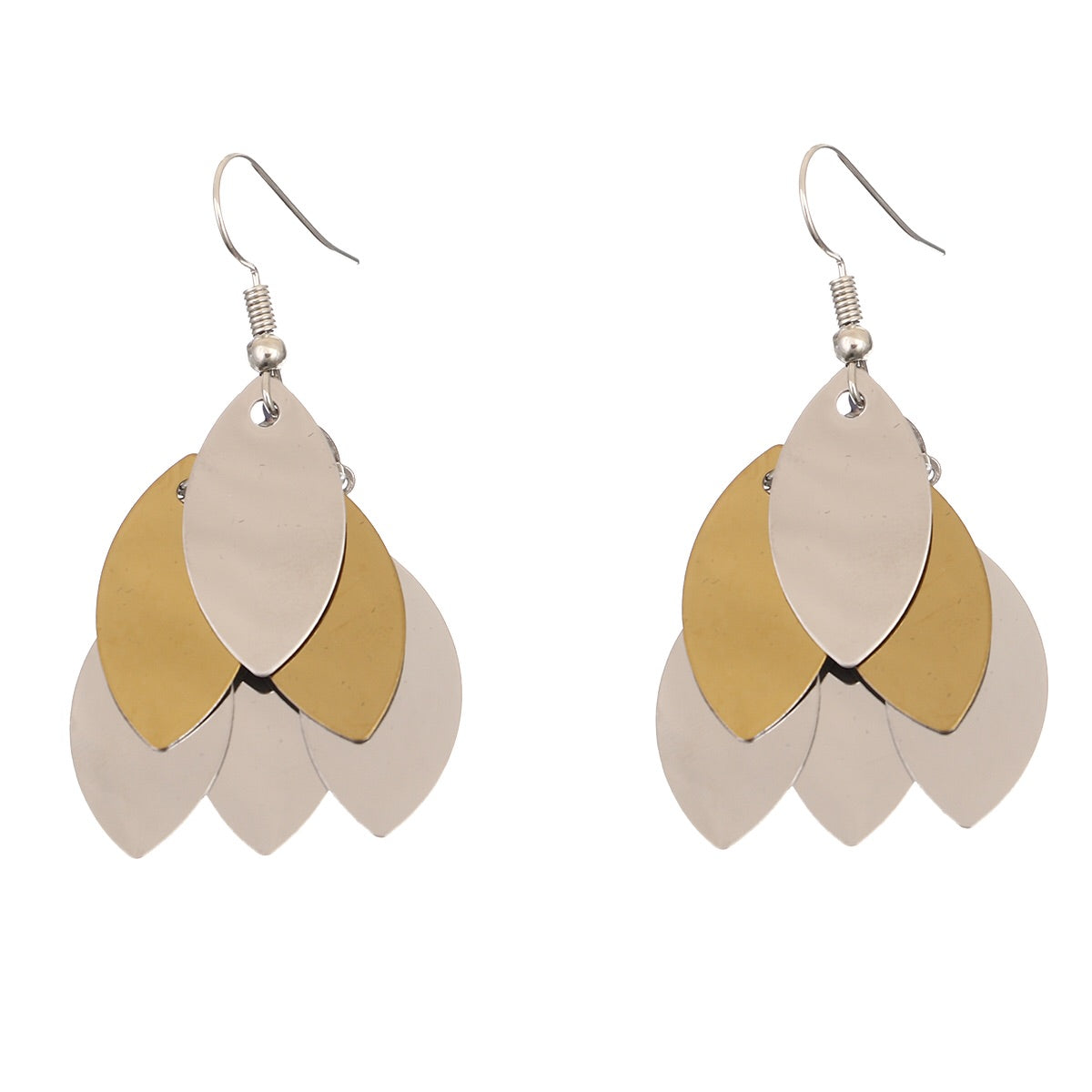 Dangle layer Earrings two-tone silver and gold