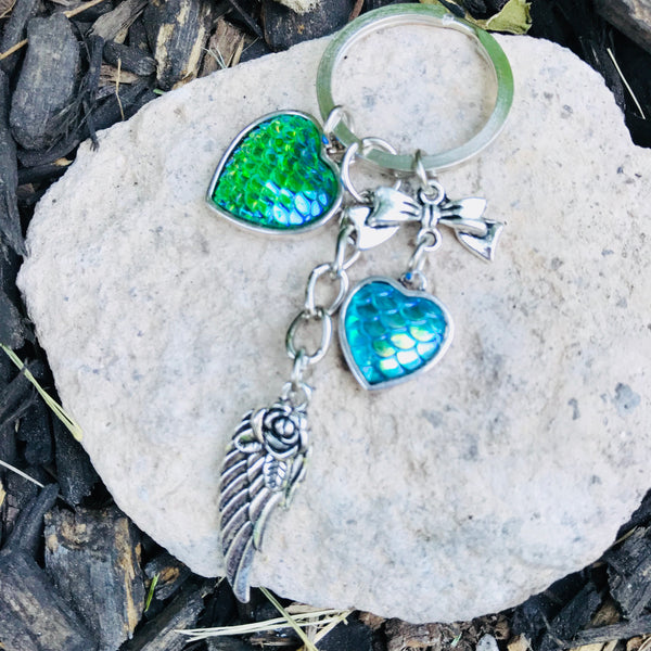 Mermaid Keychain with Hearts Bow & Angel Wing