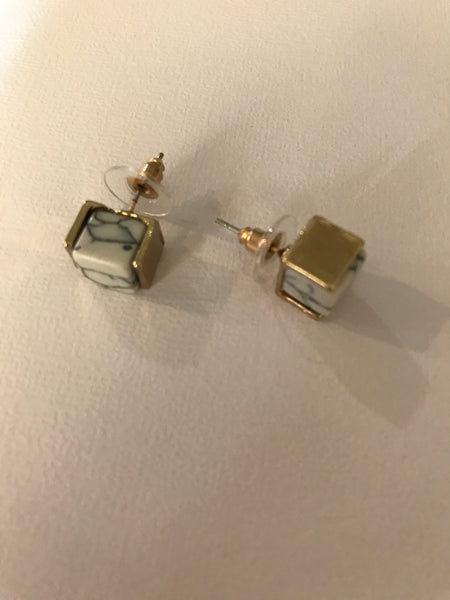 3D cube faux marble earrings