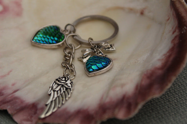 Mermaid Keychain with Hearts Bow & Angel Wing