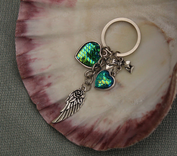 Mermaid Keychain with Hearts Bow & Angel Wing