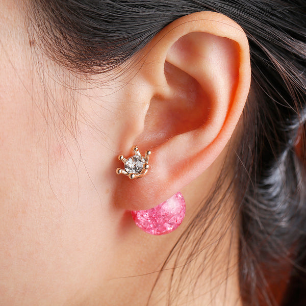 Bright Pink Princess gold double-sided earrings