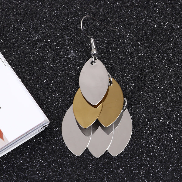 Dangle layer Earrings two-tone silver and gold